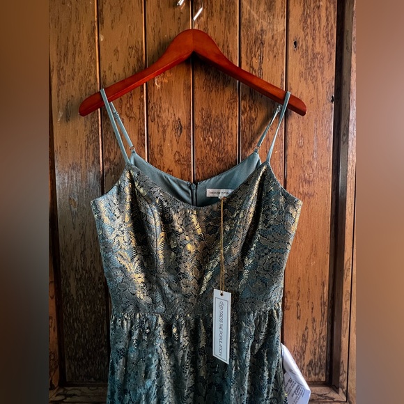 Antoinette Teal and Gold Metallic Lace Maxi Dress - Picture 3 of 8